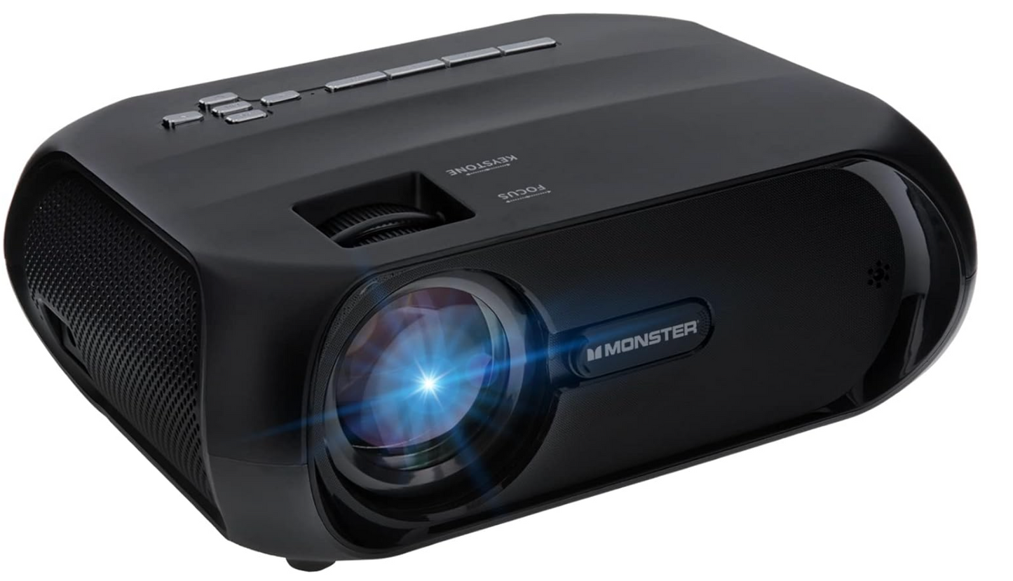 Used (Excellent) Monster Image Pro 720 HD Extra-Bright LCD Projector, 2000 Lumens, Projects Up To 16ft, Max Resolution: 1080 HD, Universal Image/Audio/Video Support, AV/USB/HDMI/SD Input