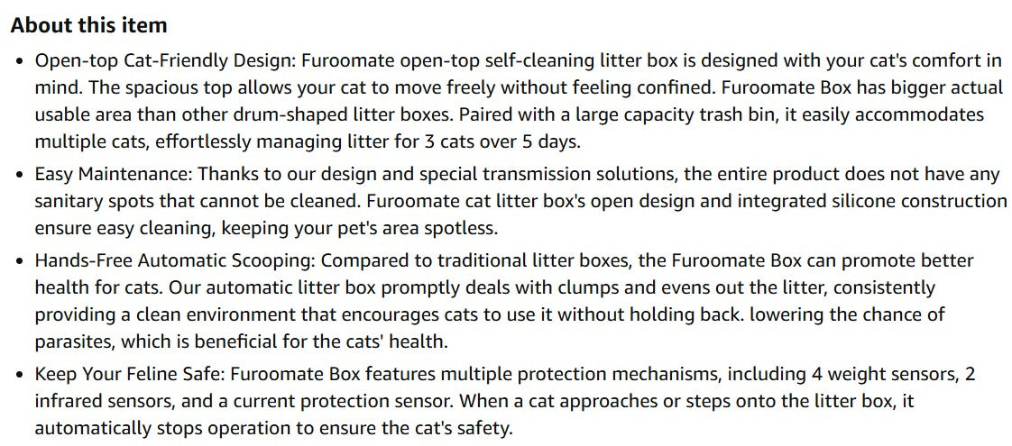 (Brand New) Furoomate Self Cleaning Litter Box Large Capacity, Automatic Cat Litter Box Open-Top Design