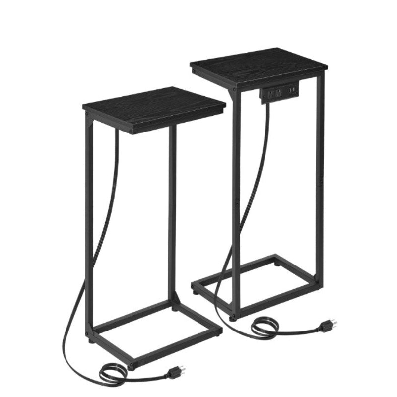 (New Open Box) AMHANCIBLE C-Shaped Sofa Tables with Charging Station, Set of 2, Black, HET02BPBK