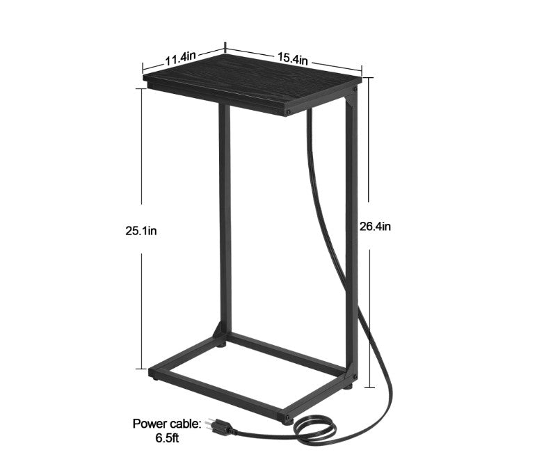 (New Open Box) AMHANCIBLE C-Shaped Sofa Tables with Charging Station, Set of 2, Black, HET02BPBK