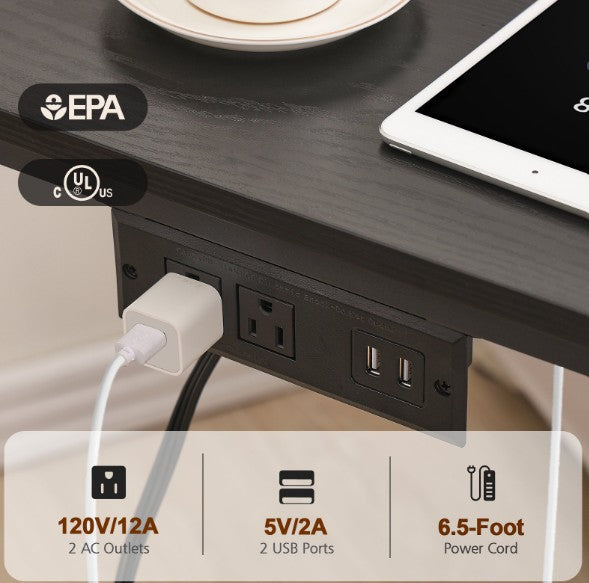 (New Open Box) AMHANCIBLE C-Shaped Sofa Tables with Charging Station, Set of 2, Black, HET02BPBK