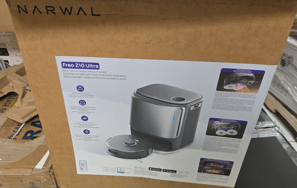 (New Open Box) NARWAL Freo Z Ultra Robot Vacuum and Mop Combo, Dual RGB Cameras and Chips, AI Avoidance, 12000Pa Suction, Real-Time Decisions, Adaptive Hot-Water Self Wash & Self Emptying, Pet Hair, Quiet
