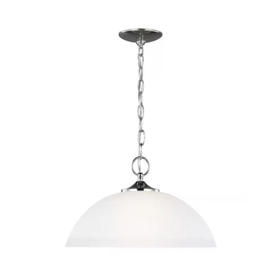 (New No Box)  1-Light Chrome Hanging Pendant Light – Glass Shade