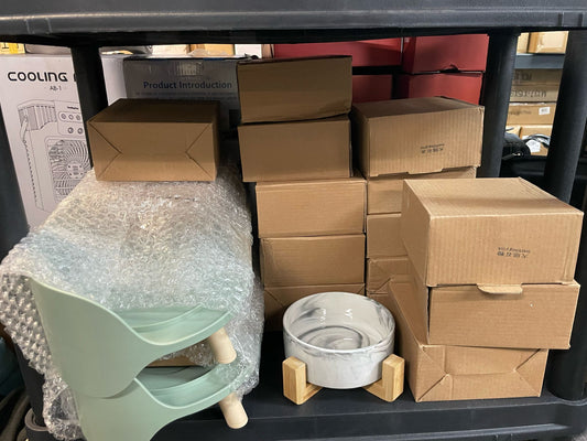 (Brand New) Ceramic Round Dog Cat Bowl with Wood Stand, Ceramic Food Water Elevated Dish for Pet