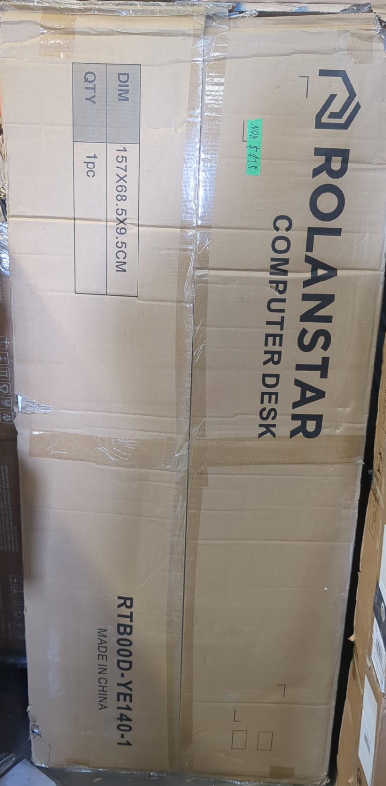 (New Open Box) Rolanstar Metal Frame Computer Desk with Power Outlets and Storage Shelf 55 Inch
