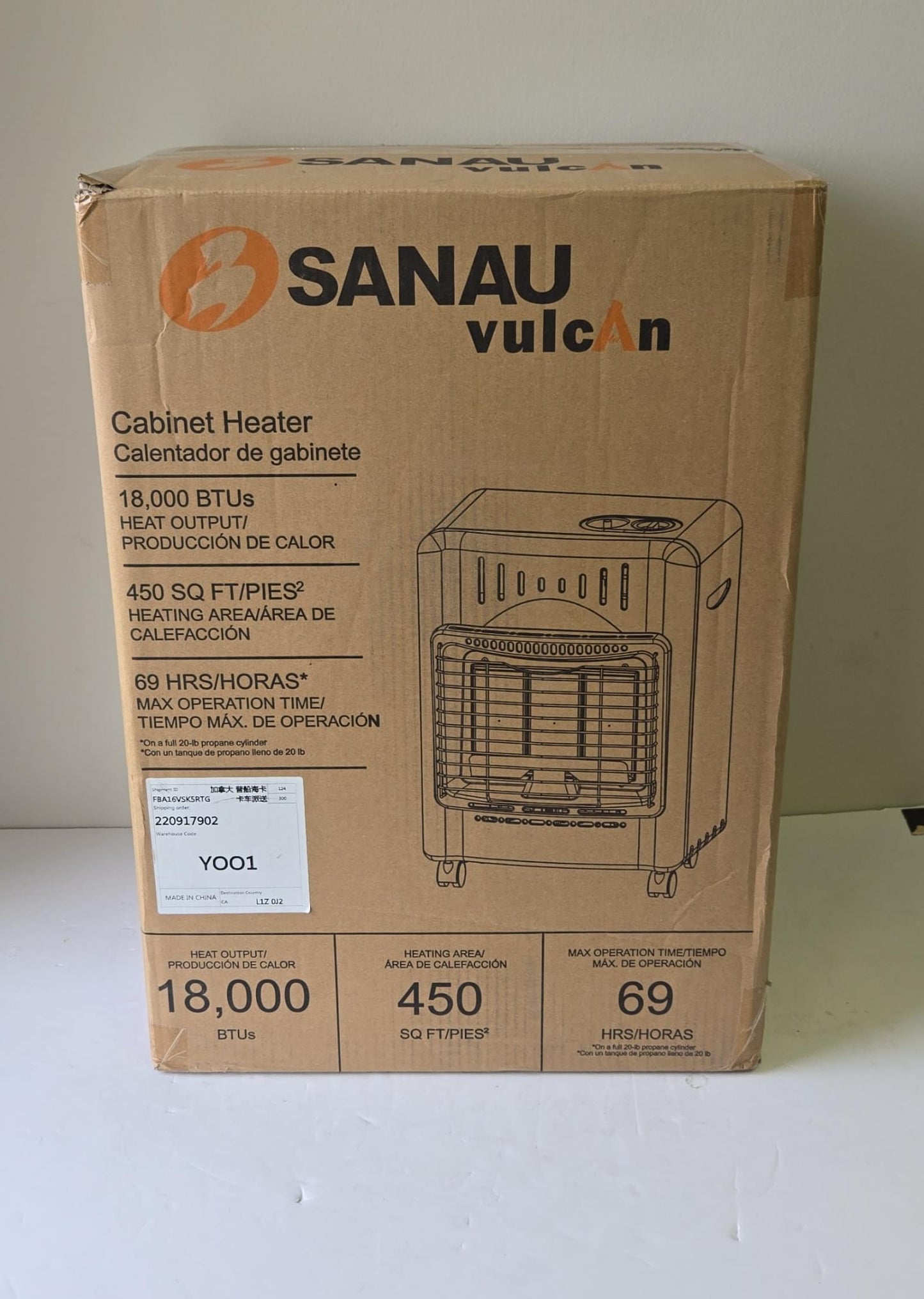 (New Open Box) SANAUVULCAN Propane Heater, 18,000 BTU Portable Radiant Heater for Garages