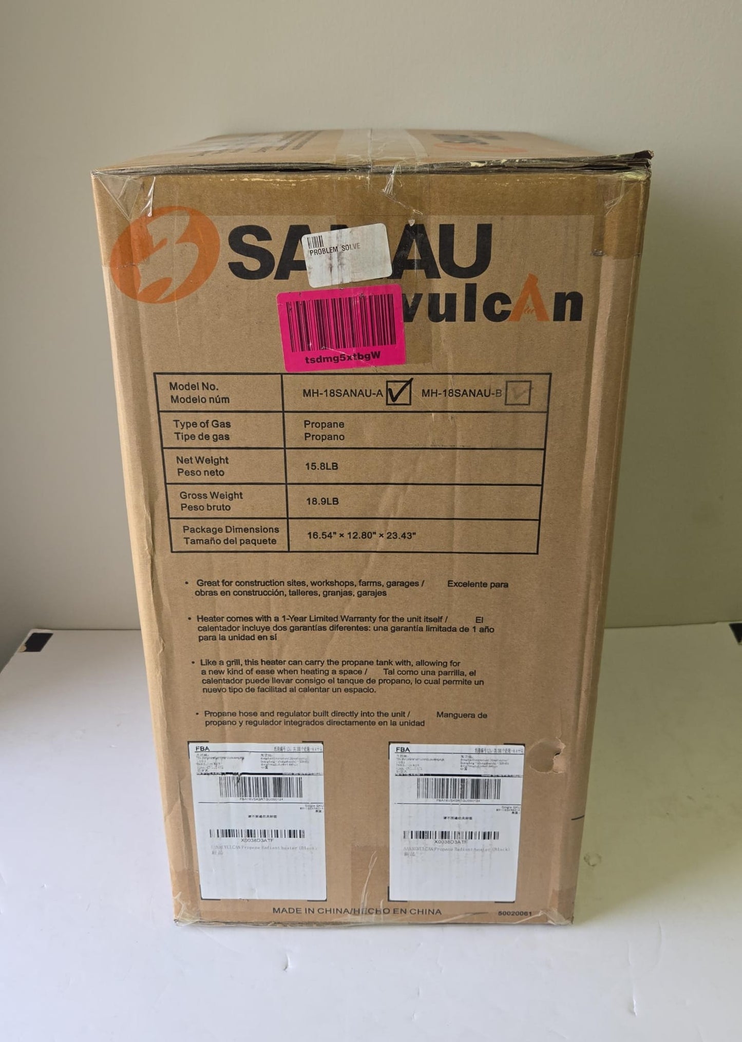(New Open Box) SANAUVULCAN Propane Heater, 18,000 BTU Portable Radiant Heater for Garages