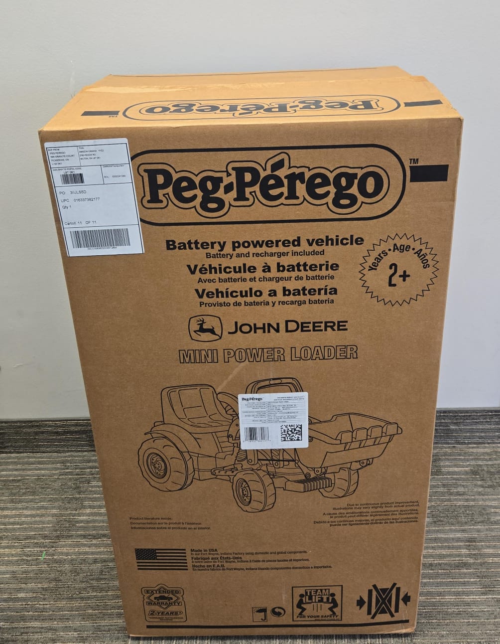 (New Open Box) Peg Perego -John Deere Mini Power Loader Ride-on Vehicle