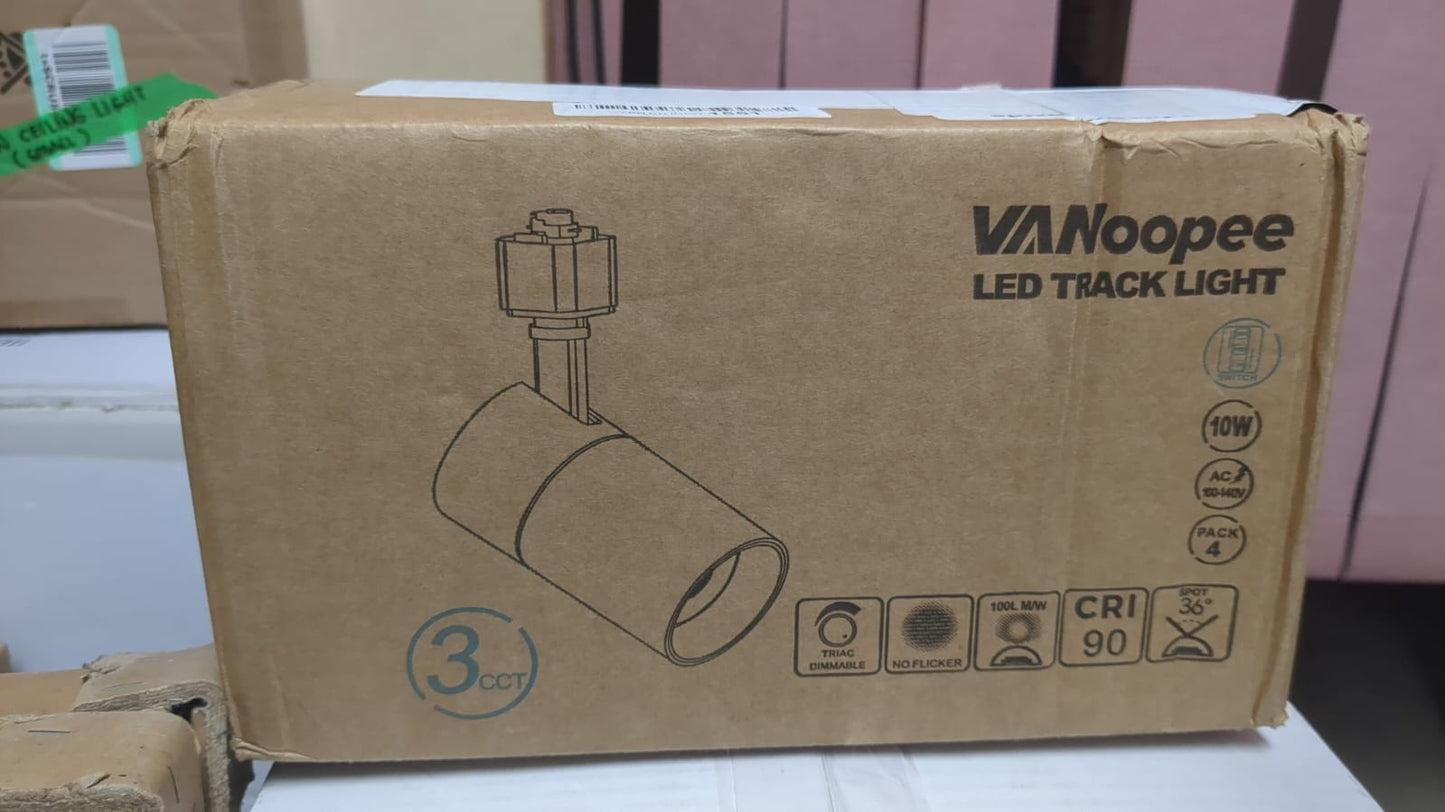 (New open box) VANoopee 3-Color 10W H Track Lighting Heads Dimmable LED Track Light Heads Bright Rail Ceiling Spotlight Fixtures Accent Task, 3000K 4000K 5000K, Flicker Free CRI90+ 36° 1000lm, Matte Black, 4 Pack