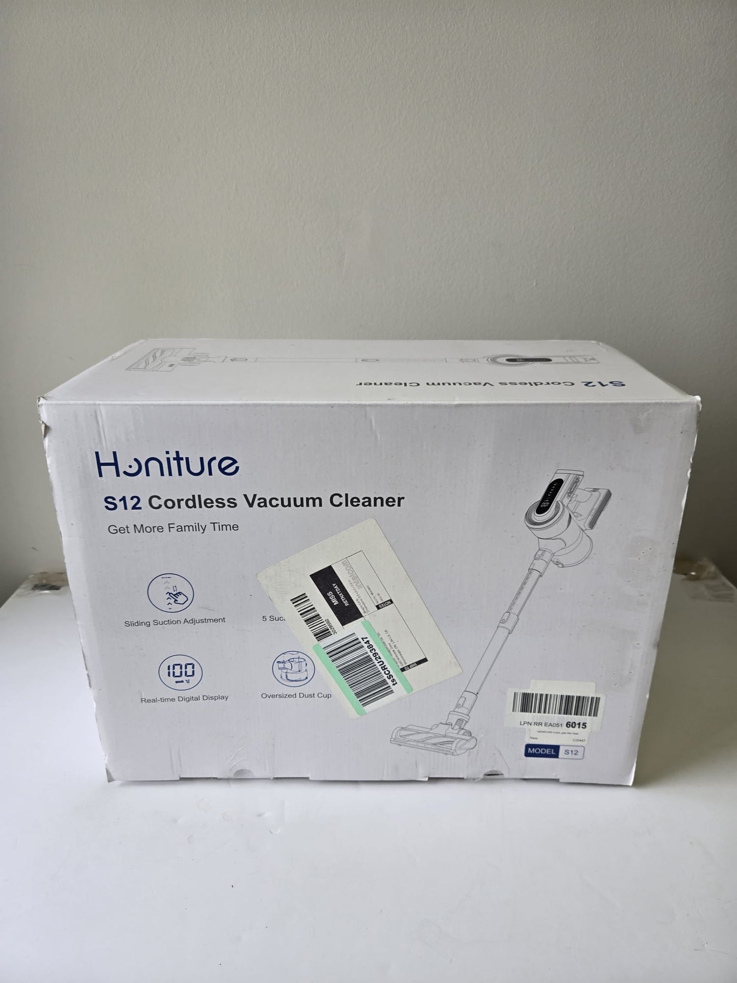 (New Open Box) HONITURE Cordless Vacuum Cleaner, 450W 38Kpa Powerful Stick Vacuum with Detachable Battery, S12