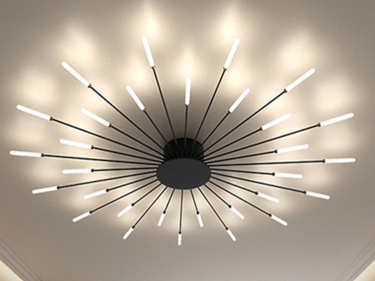 Modern Ceiling Light, Easy to Install, Flush Mount Ceiling Lamp Acrylic Lampshade Chandelier, for Children's Room, Bedroom, Living Room, 4000K Neutral Flower Shape Light (Black/Gold, 42 Heads)