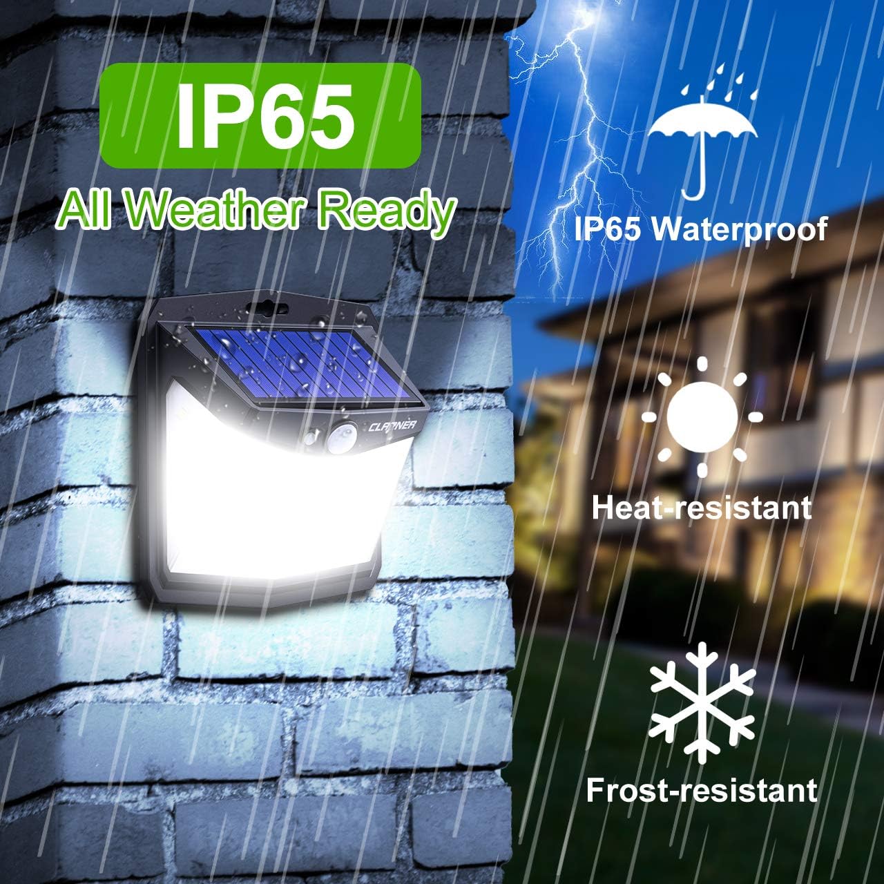 Open Box Solar Lights Outdoor [128 LED/3 Modes], Claoner Solar Motion Sensor Security Lights IP65 Waterproof Durable Solar Powered Deck Lights 270°Lighting Angle for Yard Pathway Garage