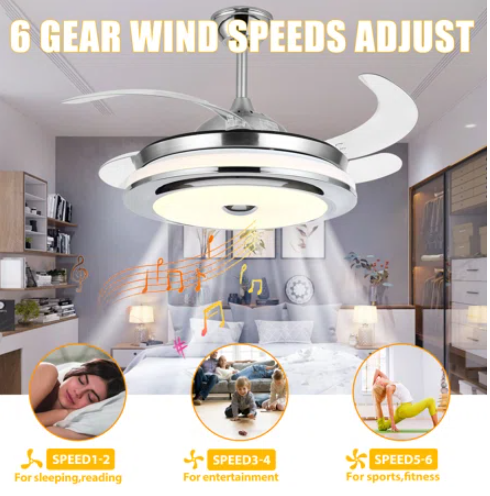 Ceiling Fans with Lights,42 in Indoor Low Profile Ceiling Fans, 72W Remote Ceiling Fan with Led Light,Modern Bladeless Enclosed Ceiling Fan Flush Mount,Dimmable 3 Color 3 Speeds 1/2H Timing