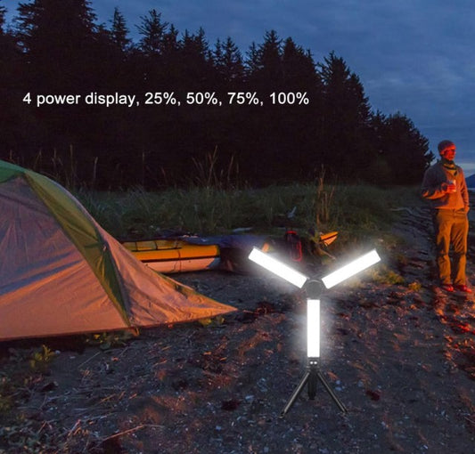 (Open Box) Work Light, Three Sides Foldable LED with Tripod USB Charging Camping Lamp 3 Light Source Color Adjustable 4 Level Power Display for Outdoor Shooting