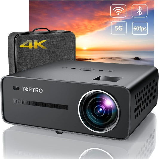 Refurbished (Excellent) TOPTRO X5 5G WiFi Bluetooth Projector, 460 ANSI Lumen Full HD Native 1080P Projector, Outdoor Projector 4K Support 4P/4D Keystone, Zoom, 300" Display, PPT, for Home Theater and Small Office Use