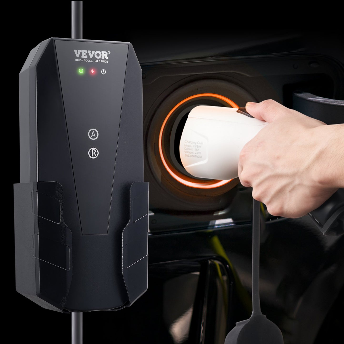 (New Open Box) VEVOR Level 2 Portable EV Charger, 16 Amp 240V, Electric Vehicle Charger with 28-Foot Charging Cable NEMA 10-30P Plug, 8/10/13/16A Adjustable Current Plug-in Home EV Charging Station for SAE J1772 EVs