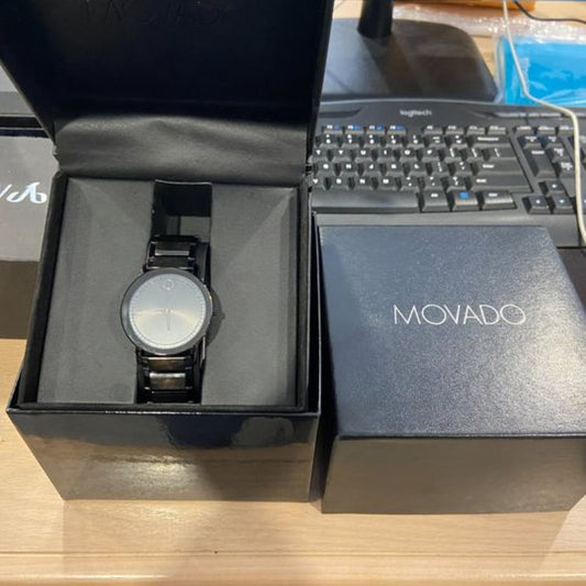 Movado 0606882 Men's Thin Sapphire Wrist Watch Black