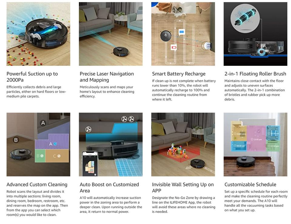 ILIFE A10 Lidar Robot Vacuum, Smart Laser Navigation and Mapping - Different Conditions!