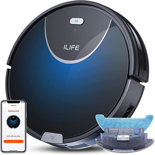 Refurbished (Excellent) ILIFE V80 Max Mopping Robot Vacuum, 2-in-1 Robot Vacuum and Mop, Wi-Fi Connected, 2000Pa Max Suction