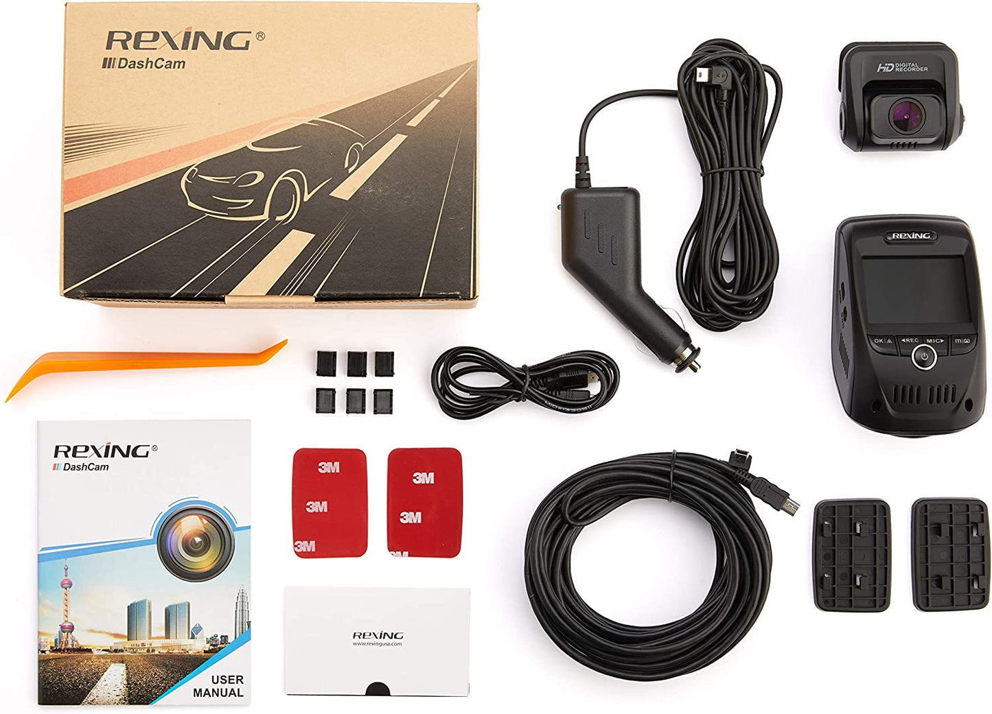 Rexing V1P 3rd Generation Dual 1080p Full HD Front and Rear 170 Degree Wide Angle Wi-Fi Car Dash Cam with Supercapacitor, 2.4" LCD Screen, G-Sensor, Loop Recording, Mobile App