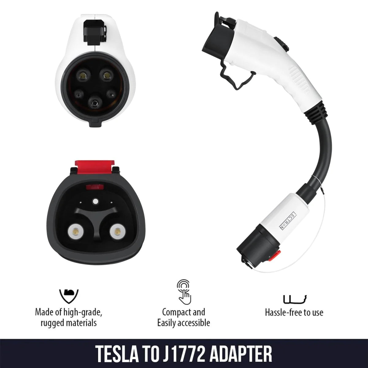 (New Open Box) Lectron Tesla to J1772 Adapter, Max 40A & 250V - Compatible with Tesla High Powered Connector, Destination Charger, and Mobile Connector Only (White)